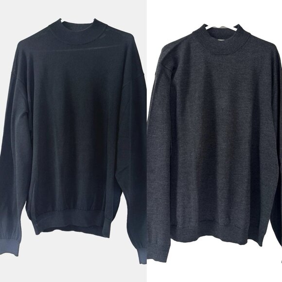 Pronto Uomo Mens L Silk & Wool Sweater Set Of 2 Black Gray Mock Neck Minimalist - Picture 1 of 11